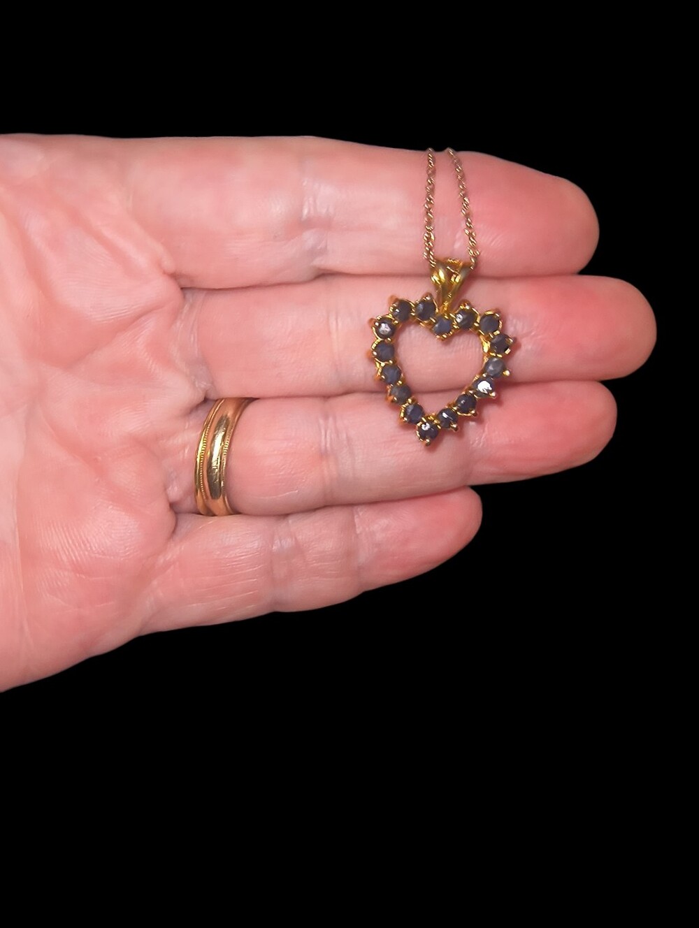 Black Sapphire And Gold Vermeil / Sterling Silver Heart Pendant Necklace - Picture 7 of 10